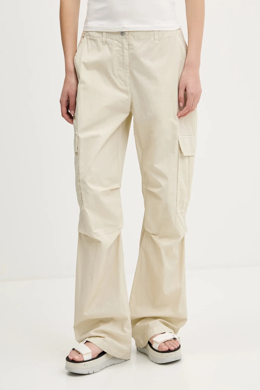 Kalhoty Tommy Jeans dámské, béžová barva, široké, high waist, DW0DW20350