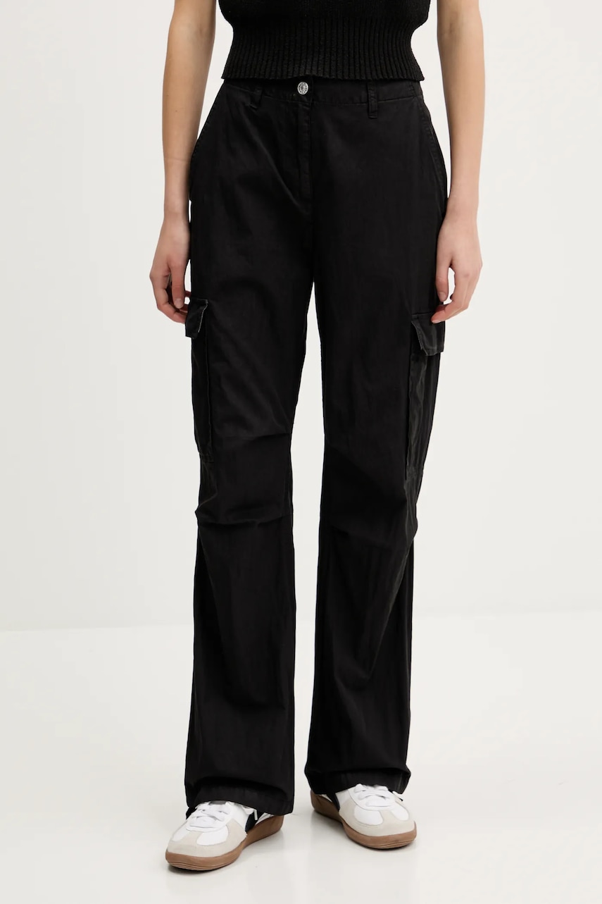 Kalhoty Tommy Jeans dámské, černá barva, široké, high waist, DW0DW20350