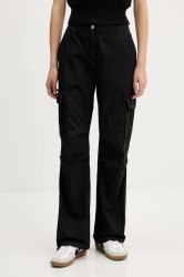 Kalhoty Tommy Jeans dámské, černá barva, široké, high waist, DW0DW20350