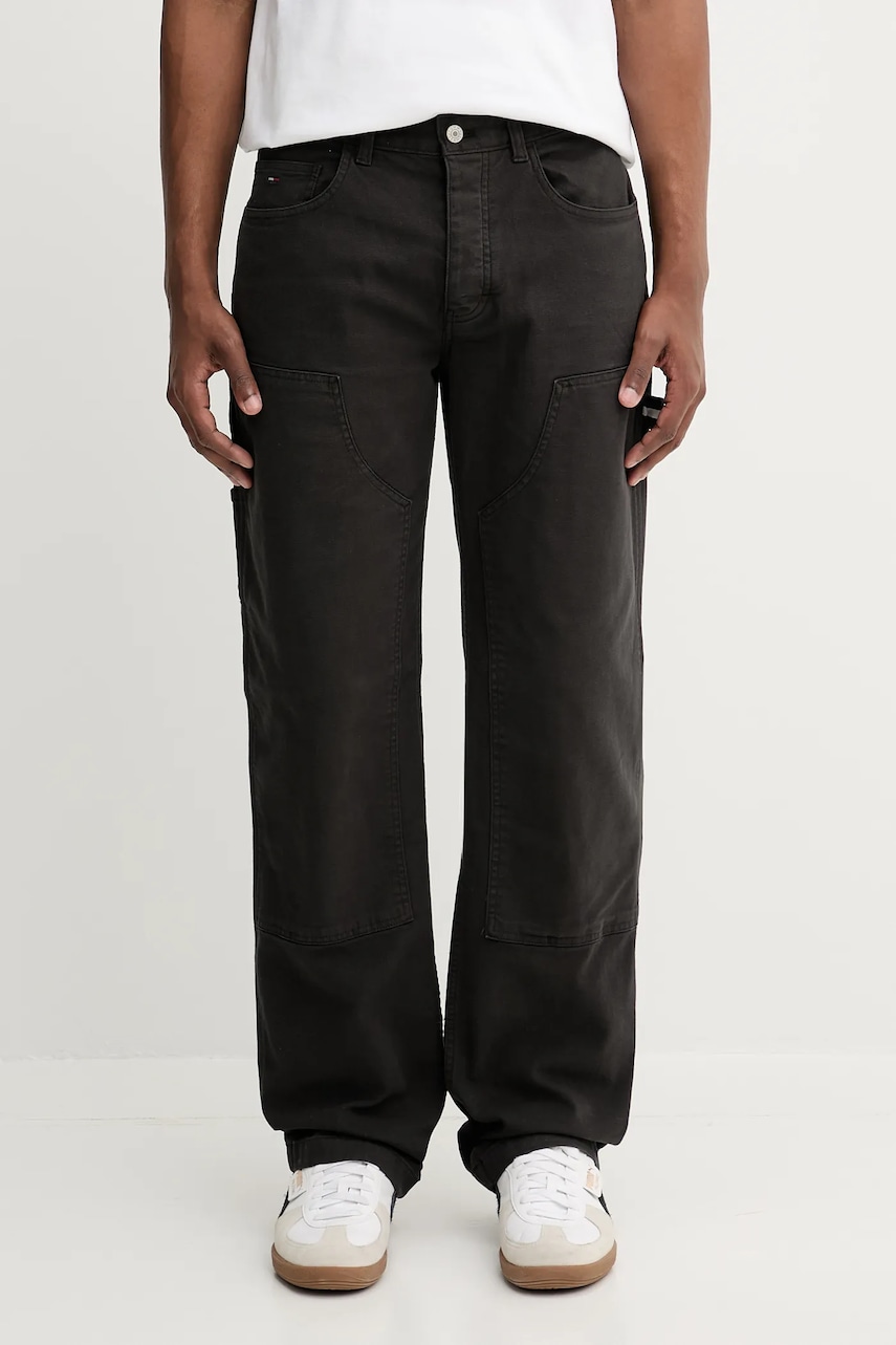 Kalhoty Tommy Jeans pánské, černá barva, ve střihu chinos, DM0DM21703