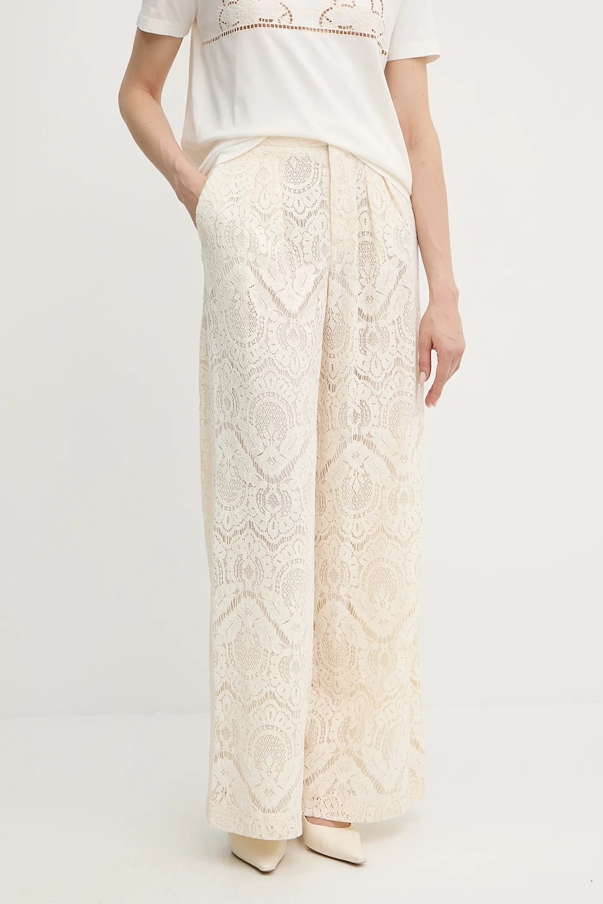 Kalhoty Twinset dámské, béžová barva, široké, high waist, 251TS2191