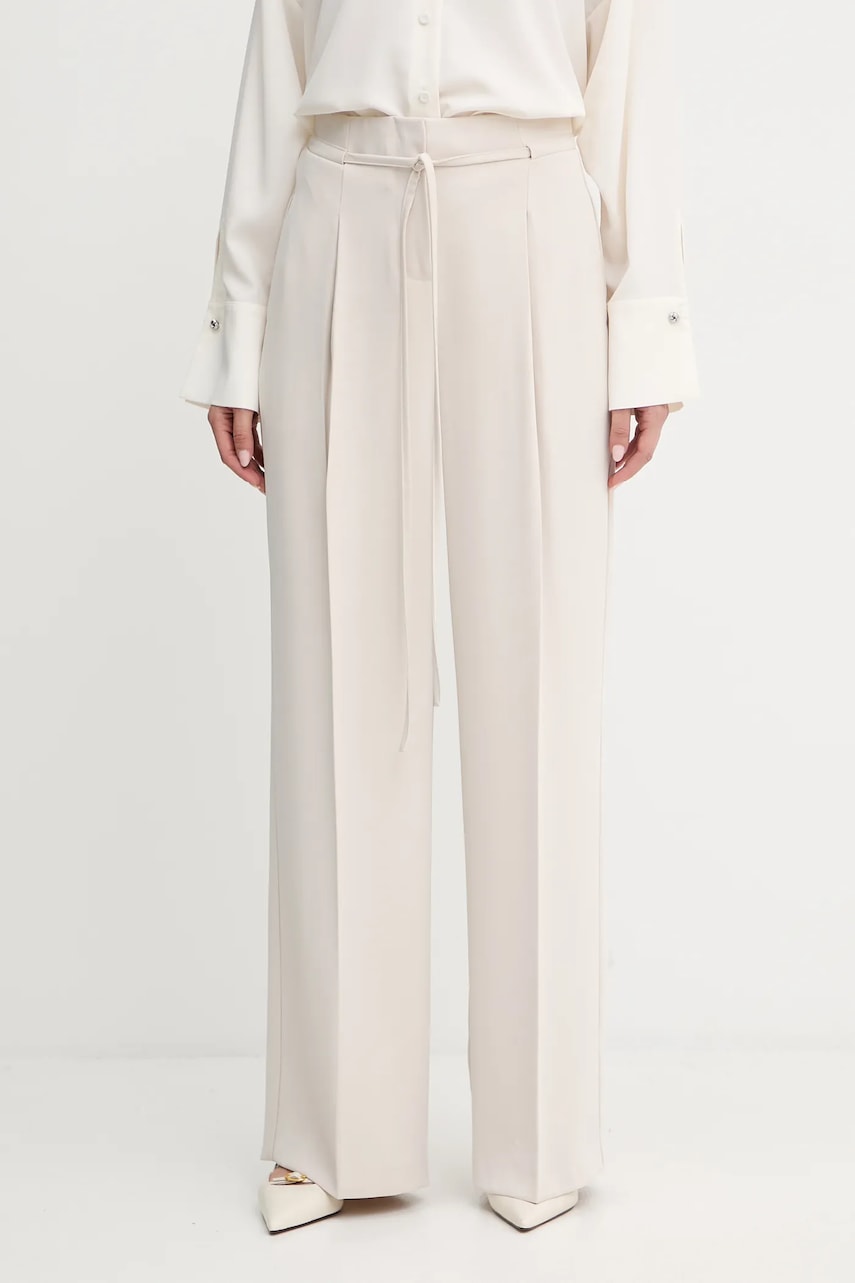 Kalhoty Twinset dámské, béžová barva, široké, high waist, 252TF2011