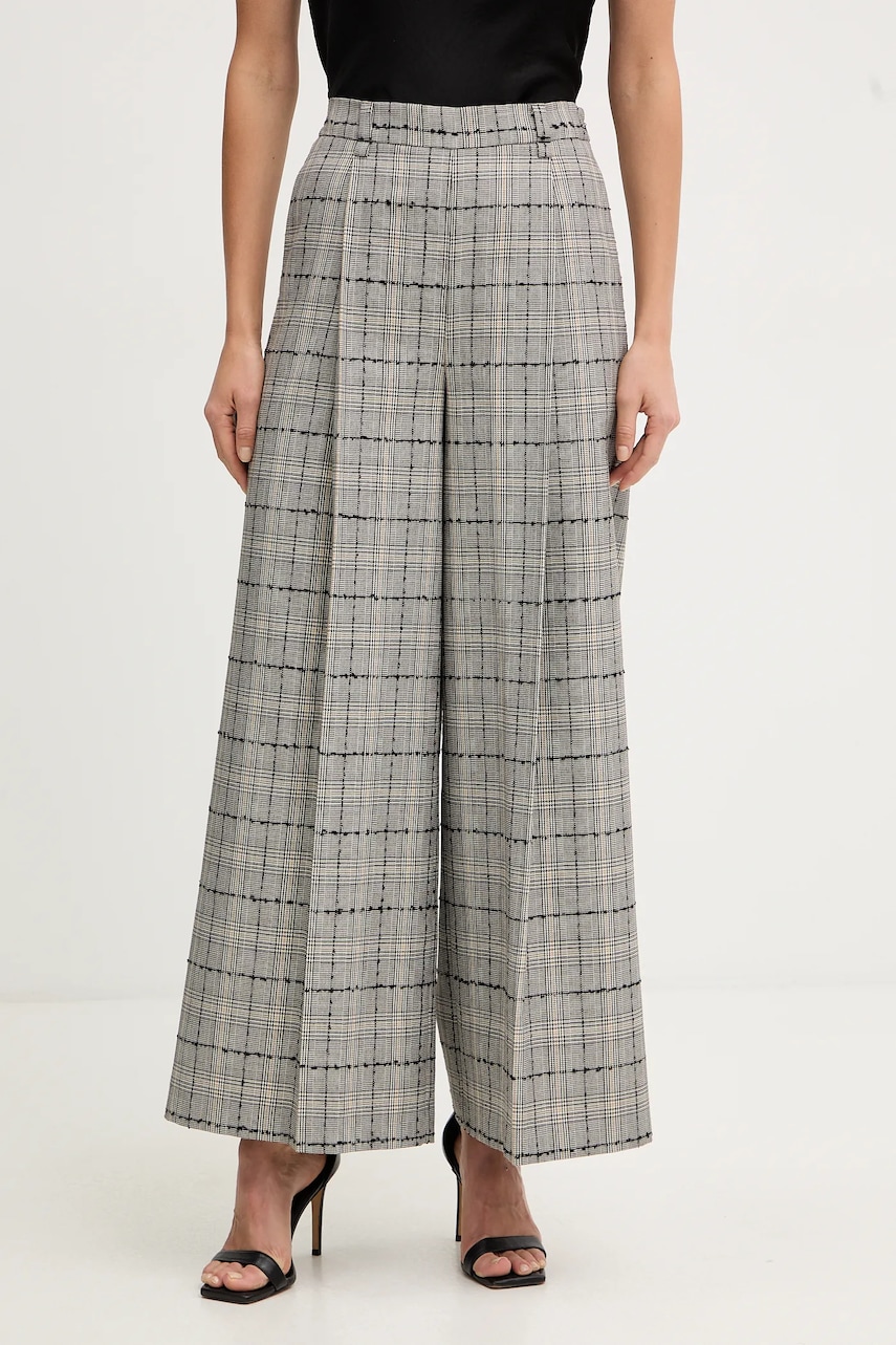 Kalhoty Twinset dámské, šedá barva, široké, high waist, 252TP2184