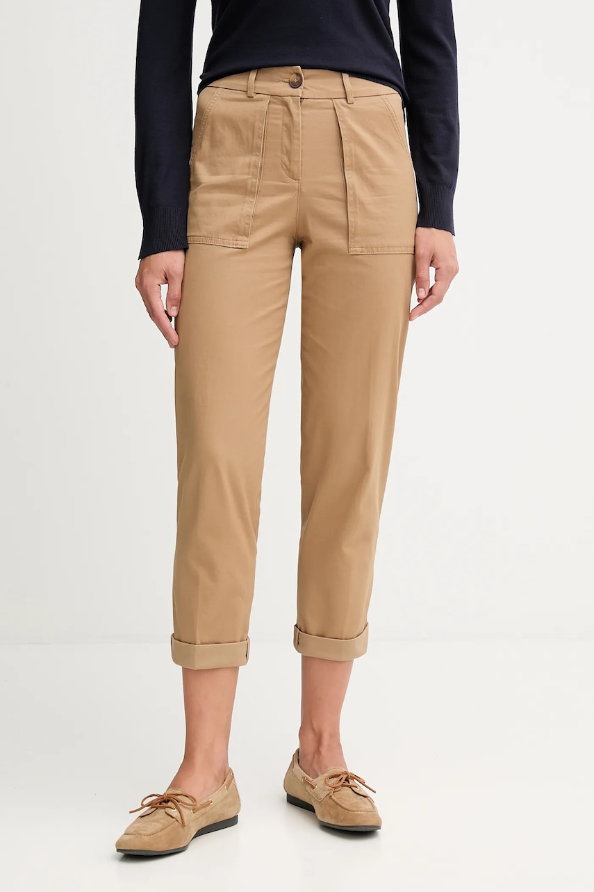 Kalhoty United Colors of Benetton dámské, béžová barva, high waist, 4FRXDF08E