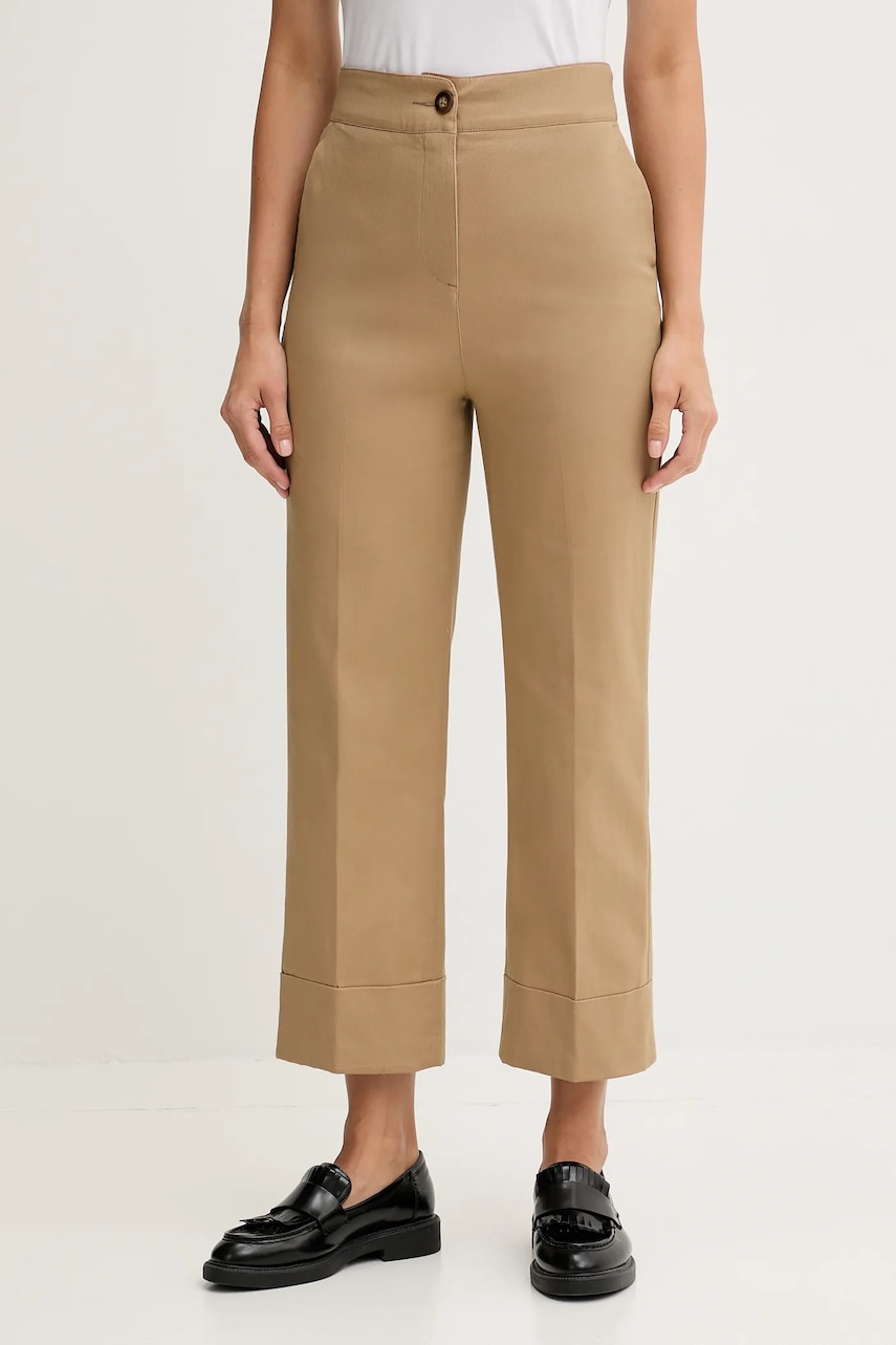 Kalhoty United Colors of Benetton dámské, béžová barva, high waist, 4SJCDF07J