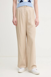 Kalhoty United Colors of Benetton dámské, béžová barva, široké, high waist, 4Y09DF08X