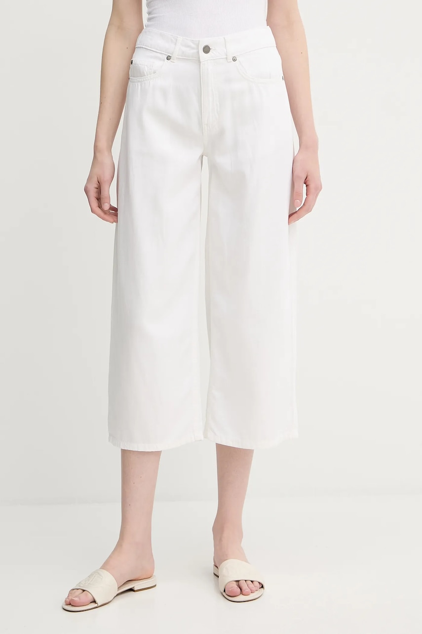 Kalhoty United Colors of Benetton dámské, bílá barva, high waist, 4LEDDF09P