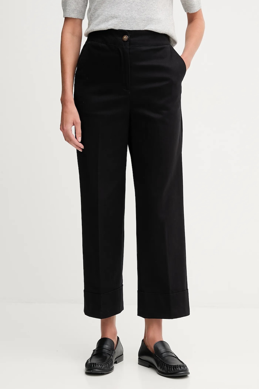 Kalhoty United Colors of Benetton dámské, černá barva, high waist, 4SJCDF07J