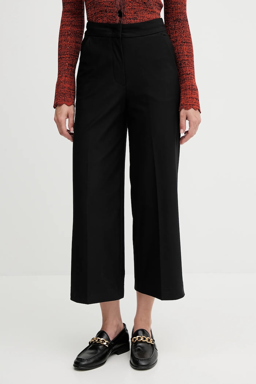 Kalhoty United Colors of Benetton dámské, černá barva, široké, high waist, 42A8DF08R