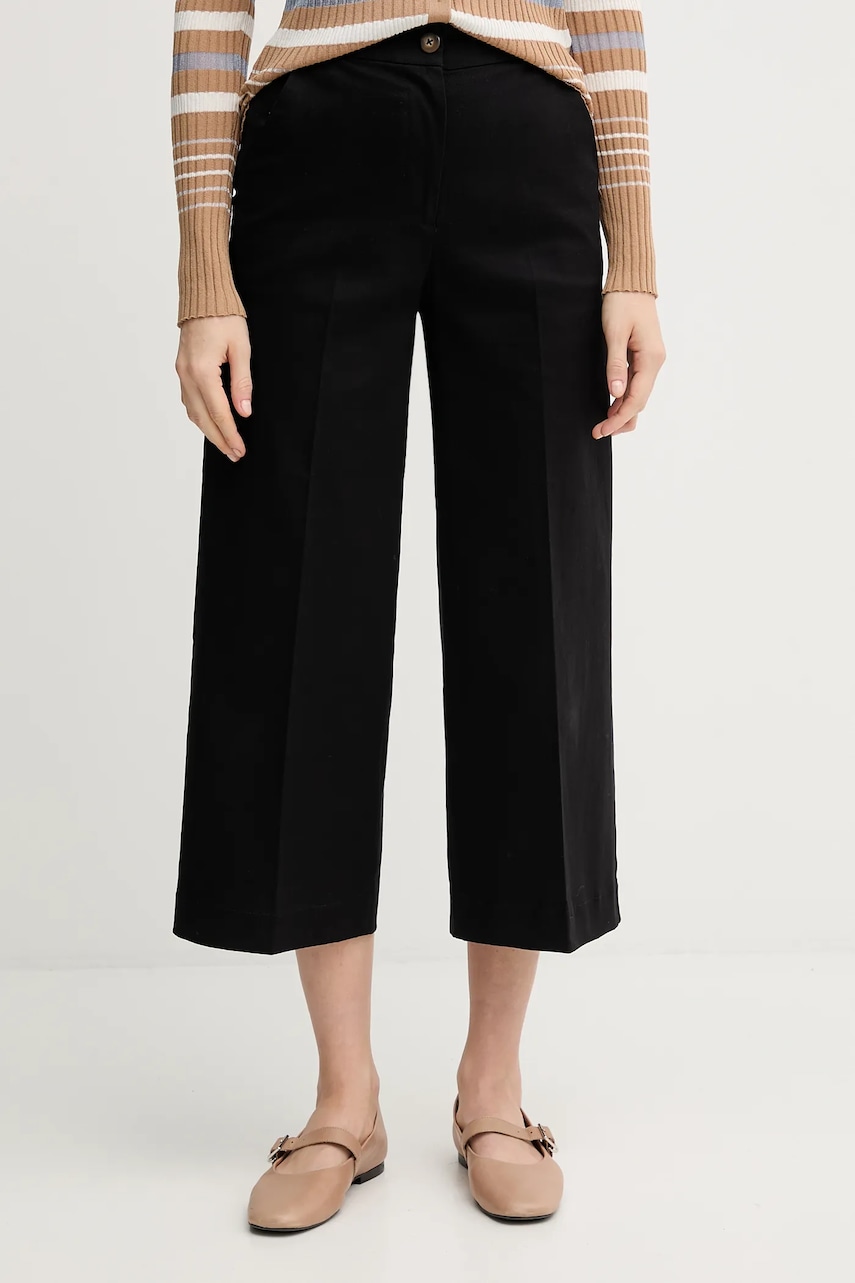 Kalhoty United Colors of Benetton dámské, černá barva, široké, high waist, 4SJCDF09W