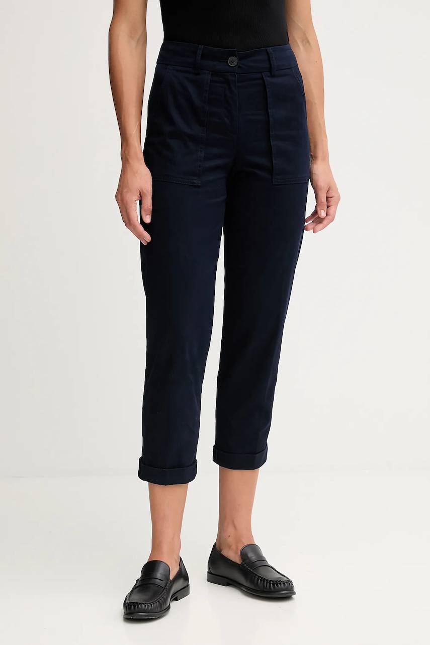 Kalhoty United Colors of Benetton dámské, tmavomodrá barva, high waist, 4FRXDF08E