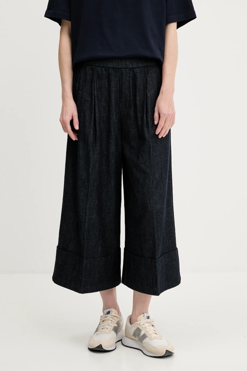 Kalhoty United Colors of Benetton dámské, tmavomodrá barva, široké, high waist, 4KOWDF09M