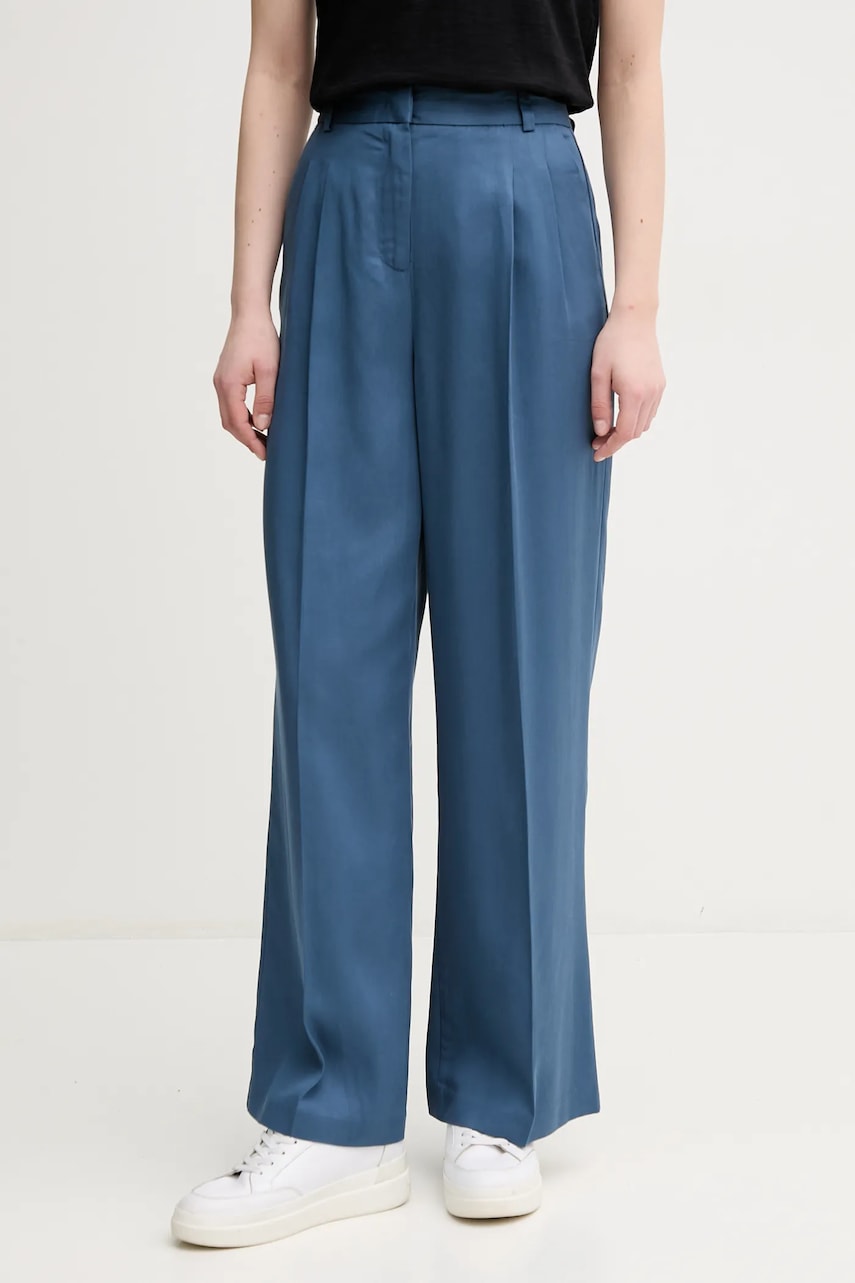 Kalhoty United Colors of Benetton dámské, tmavomodrá barva, široké, high waist, 4Y09DF08X