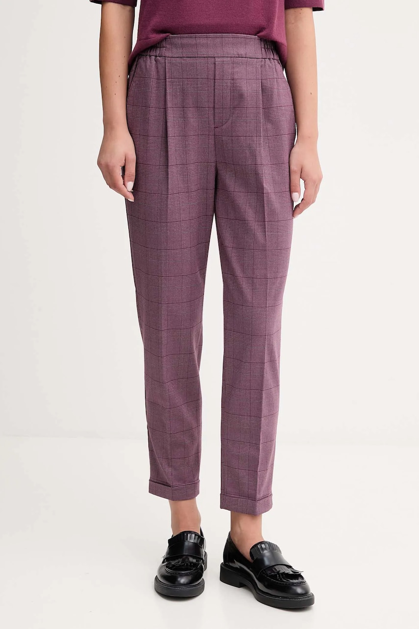 Kalhoty United Colors of Benetton dámské, vínová barva, střih cigarette, high waist, 4X8MDF081