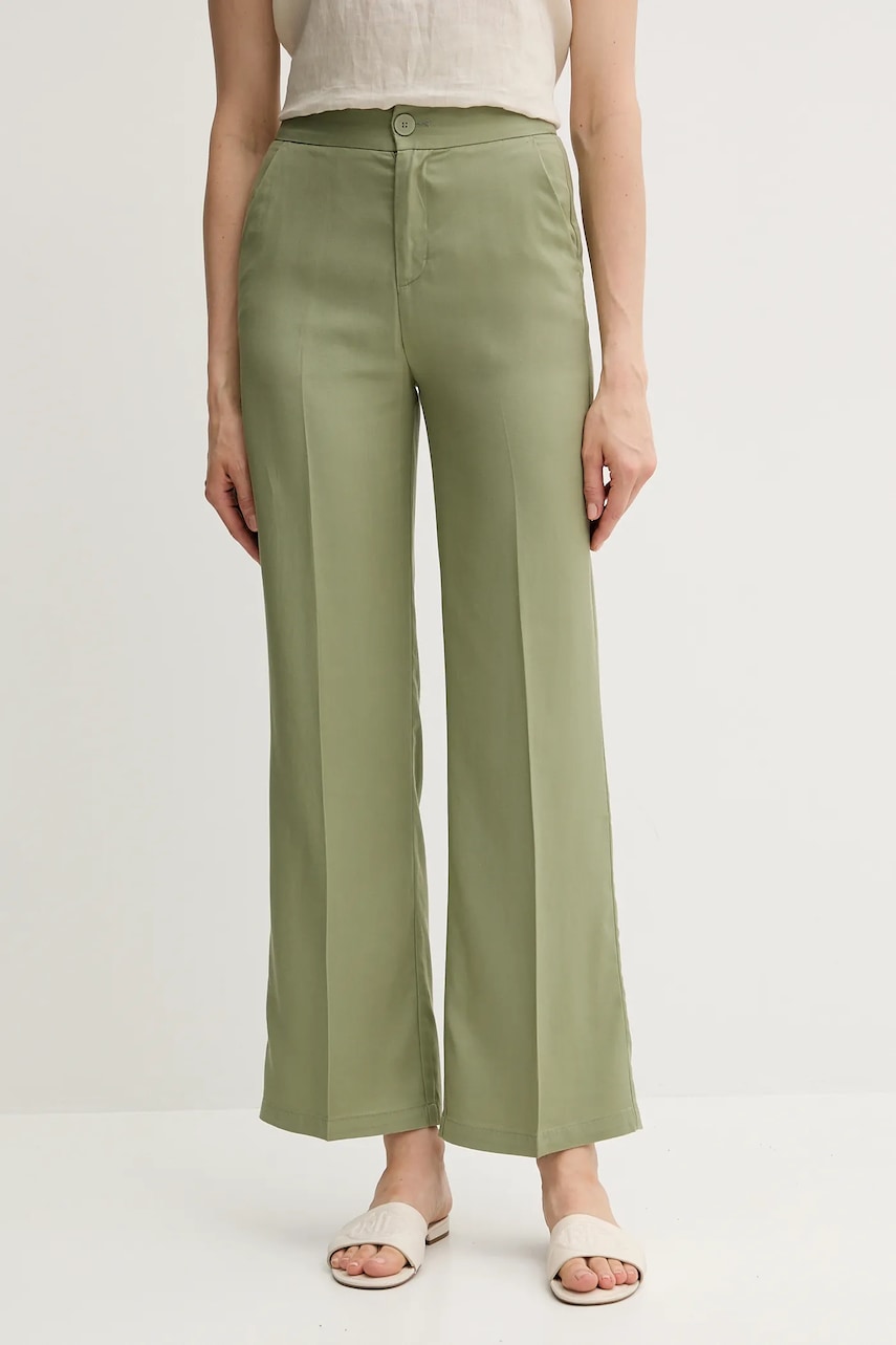 Kalhoty United Colors of Benetton dámské, zelená barva, high waist, 4T91DF099