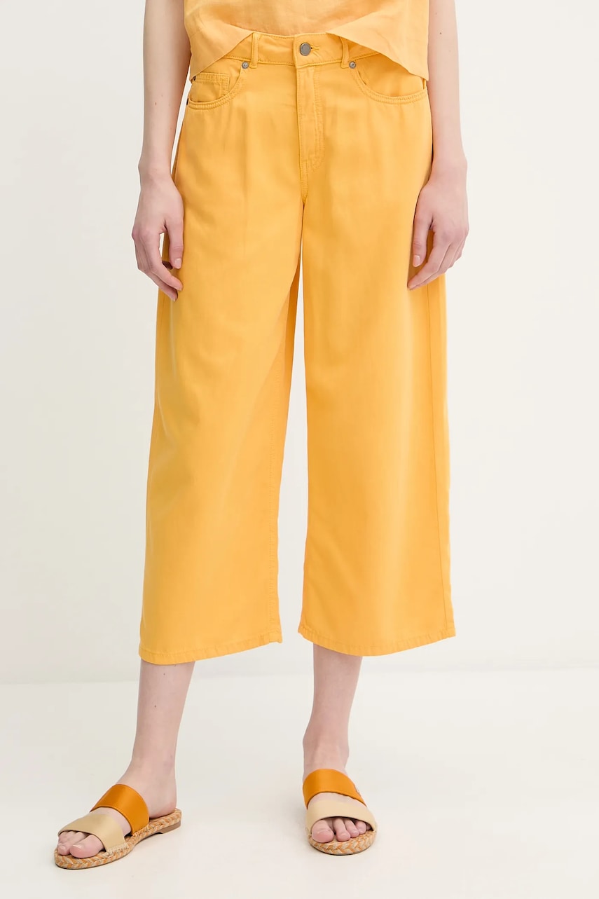 Kalhoty United Colors of Benetton dámské, žlutá barva, high waist, 4LEDDF09P