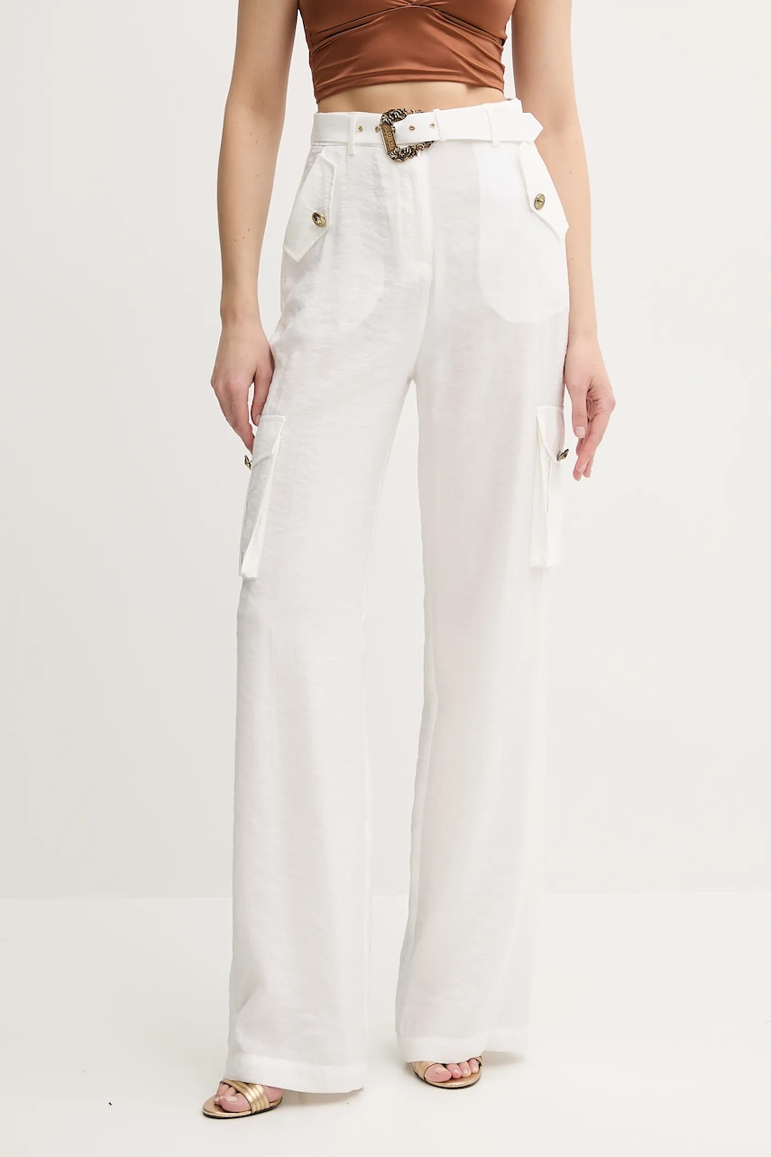 Kalhoty Versace Jeans Couture dámské, béžová barva, high waist, 78HAA109 N0433