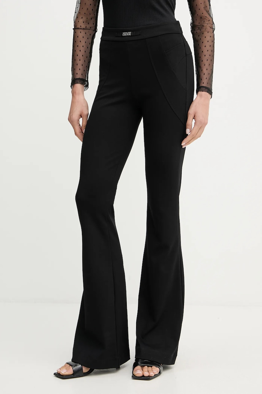 Kalhoty Versace Jeans Couture dámské, černá barva, zvony, high waist, 79HAA105 J0092