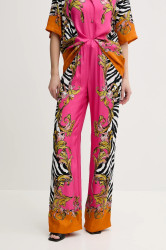 Kalhoty Versace Jeans Couture dámské, růžová barva, široké, high waist, 78HAA1P2 NS653