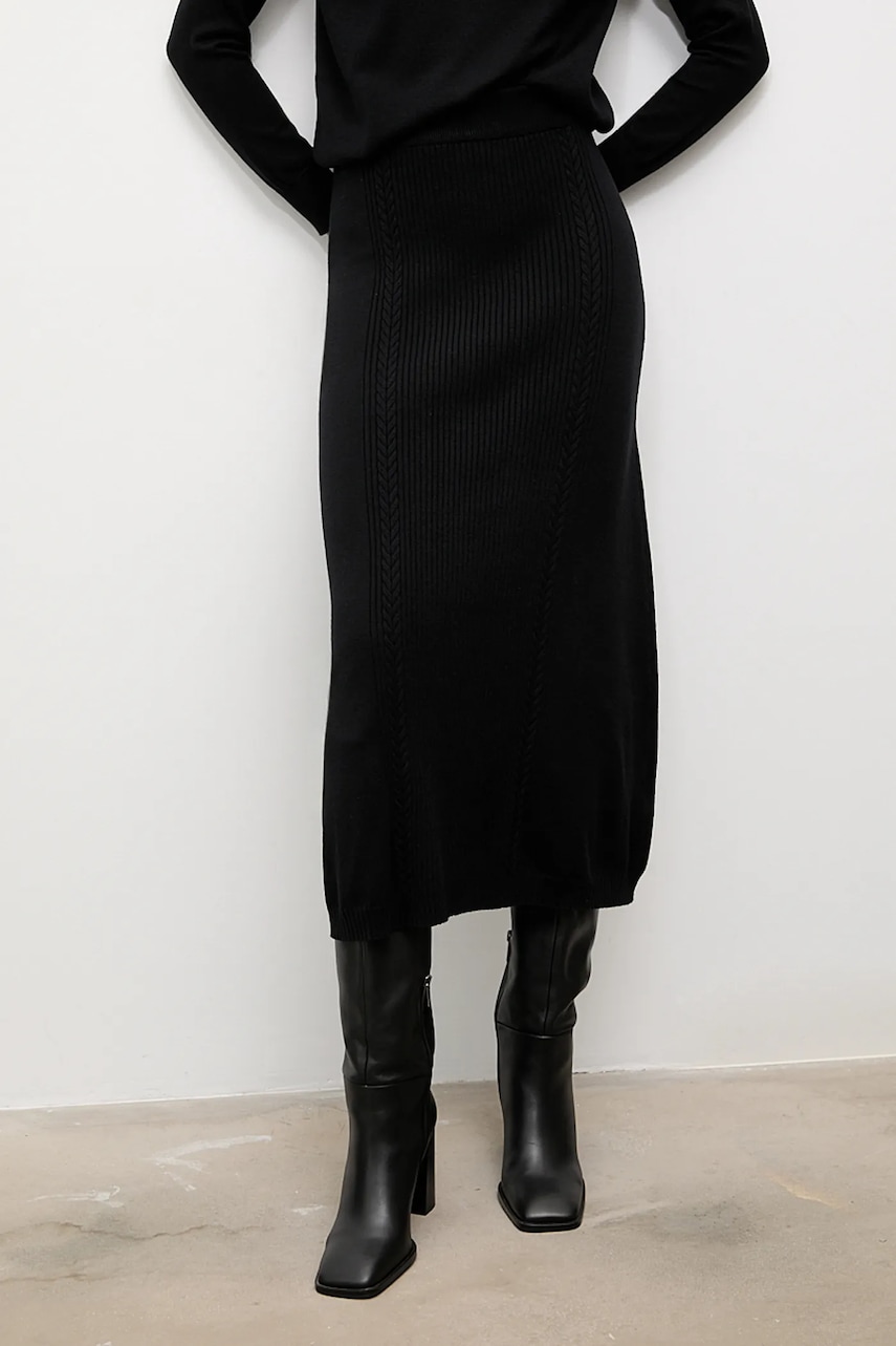 Kašmírová sukně Answear.LAB černá barva, midi, áčková
