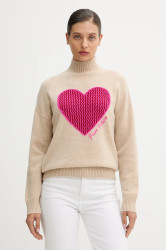 Kašmírový svetr FROM FUTURE dámský, béžová barva, s golfem, WPM03254