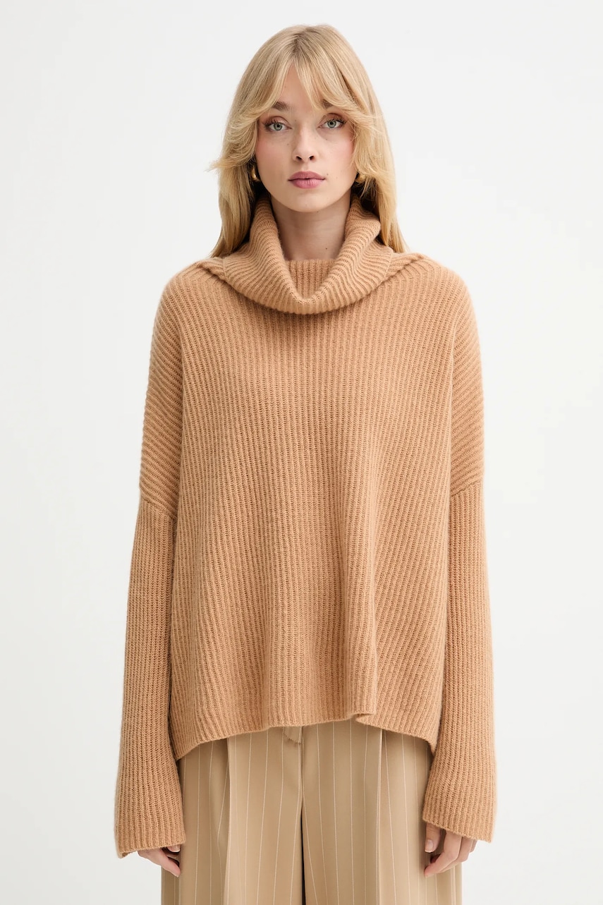 Kašmírový svetr MAX&Co. dámský, hnědá barva, s golfem, 2528366044200