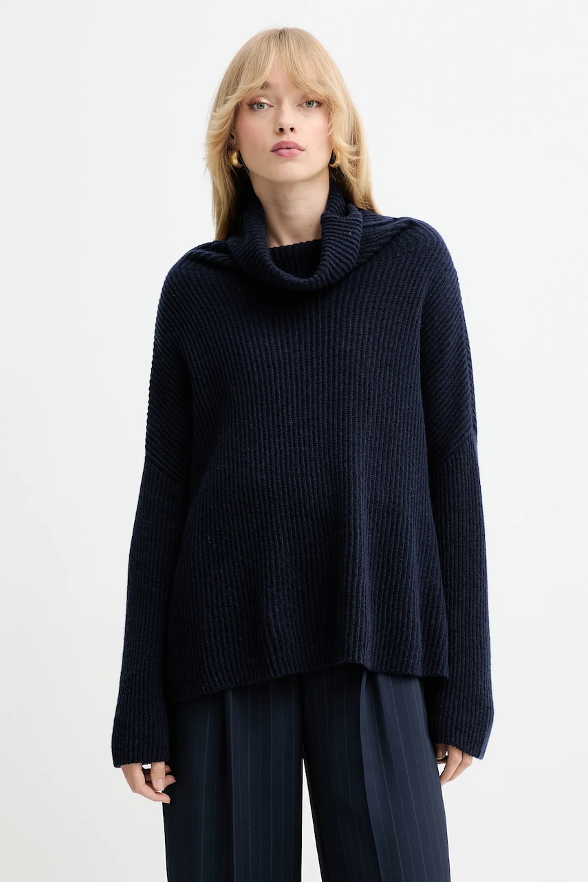 Kašmírový svetr MAX&Co. dámský, tmavomodrá barva, s golfem, 2528366044200