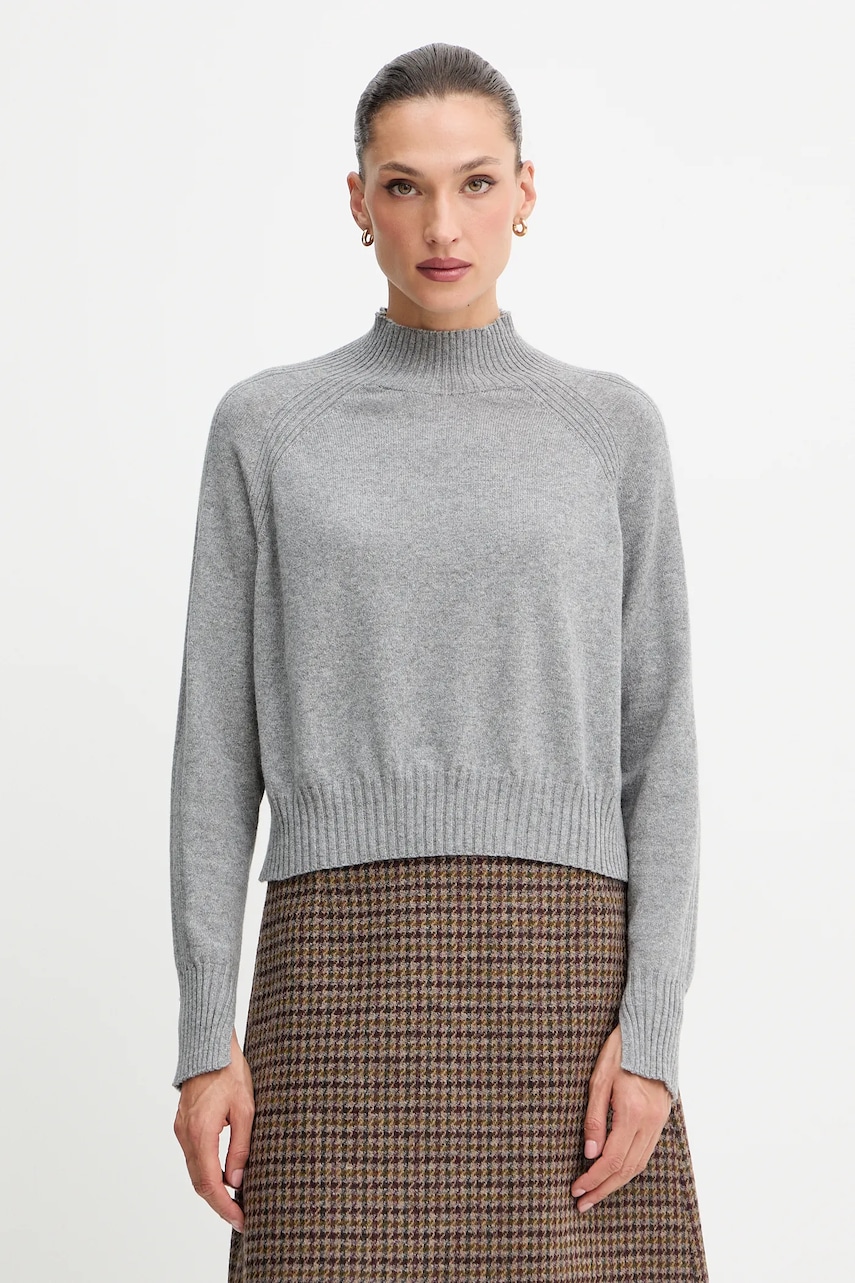 Kašmírový svetr Twinset dámský, šedá barva, s pologolfem, 252TT3531