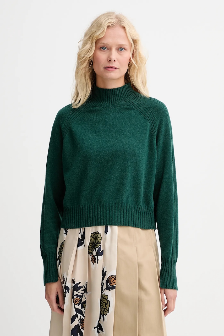 Kašmírový svetr Twinset dámský, zelená barva, s pologolfem, 252TT3531