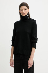 Kašmírový svetr ZADIG&VOLTAIRE dámský, černá barva, s golfem, KWSW02923