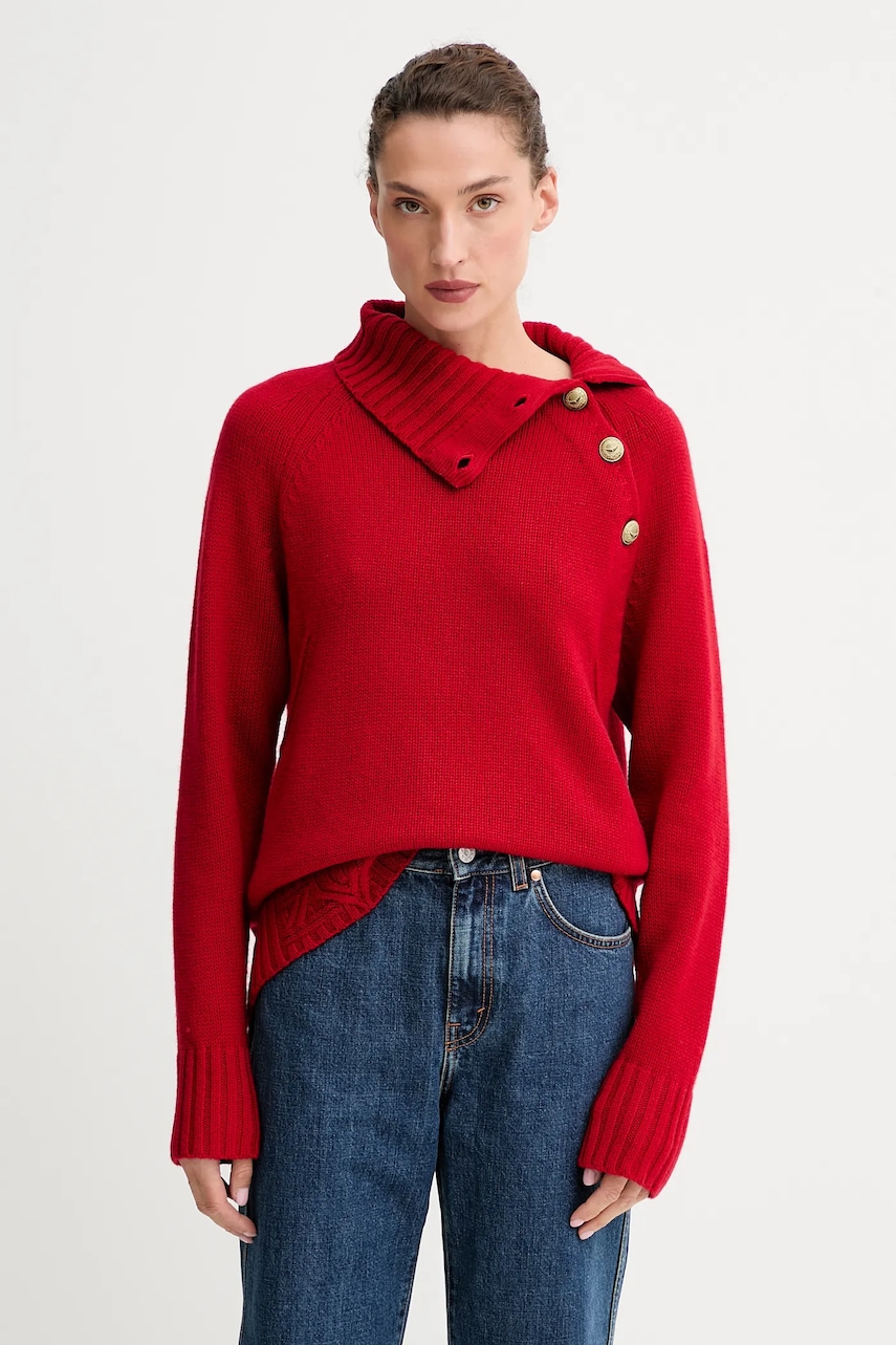 Kašmírový svetr ZADIG&VOLTAIRE dámský, červená barva, s golfem, KWSW02793