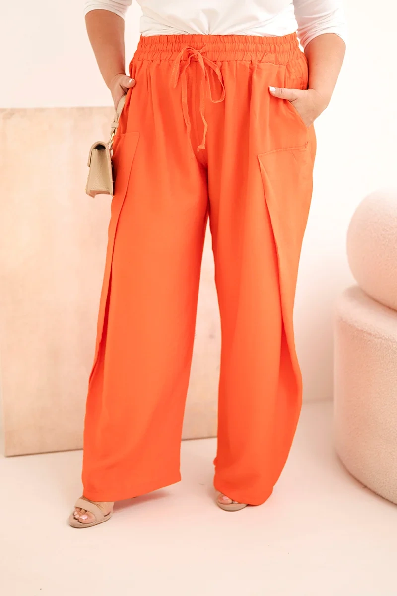 Kesi dámské plus size kalhoty s elastickým pasem oranžové