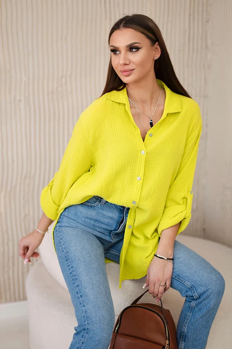 Kesi Włoski Bavlněná mušelínová košile oversize kiwi