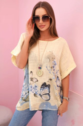 Kesi Włoski Dámská bavlněná košile s motýly a květinami žlutý
