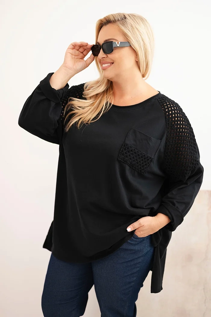 Kesi Włoski Dámská blůza Plus Size bavlněná s potiskem černá