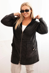 Kesi Włoski Dámská mikina Plus Size s kapucí a kapsami, černá