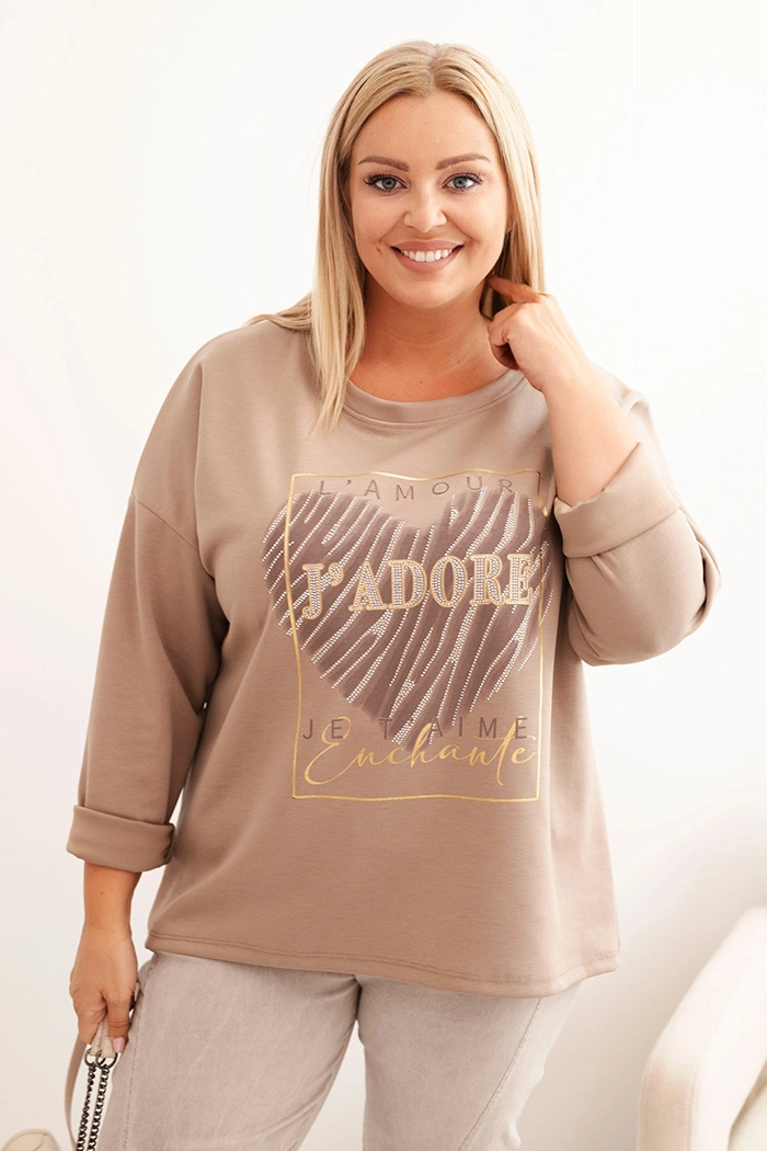 Kesi Włoski Dámská mikina Plus Size s kapucí a potiskem, grafitová