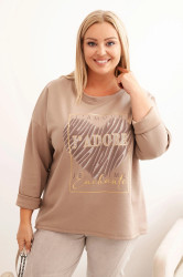 Kesi Włoski Dámská mikina Plus Size s kapucí a potiskem, grafitová