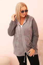 Kesi Włoski Dámská mikina Plus Size s kapucí a potiskem BKLYN, grafitová