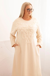 Kesi Włoski Dámská plus size šaty s výšivkou bavlněná béžová