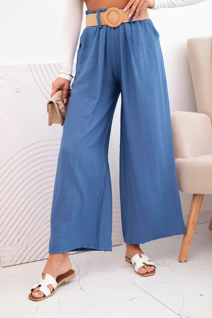 Kesi Włoski Dámské viskózové kalhoty s ozdobným páskem džínovina