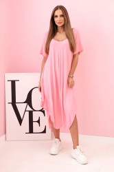 Kesi Włoski Dámské viskózové šaty s krátkým rukávem a rozšířeným lemem světle růžová