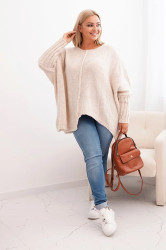 Kesi Włoski Dámský svetr Plus Size z akrylu volného střihu s rukávem 3/4 béžový