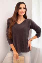 Kesi Włoski Dámský svetr z měkké pleteniny s V výstřihem hnědý