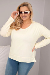 Kesi Włoski Dámská blůza Plus Size s V výstřihem a delším zadním dílem žlutá