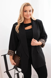 Kesi Włoski Dámská sako Plus Size s podšívkou v leopardím vzoru černá