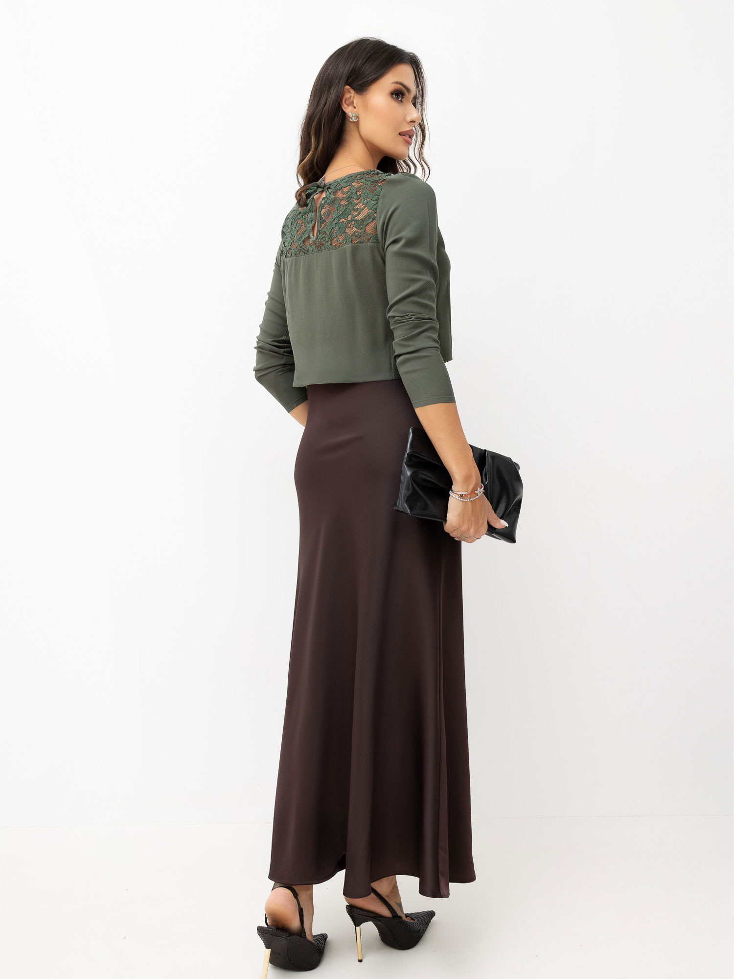 Khaki elegantní halenka s krajkou