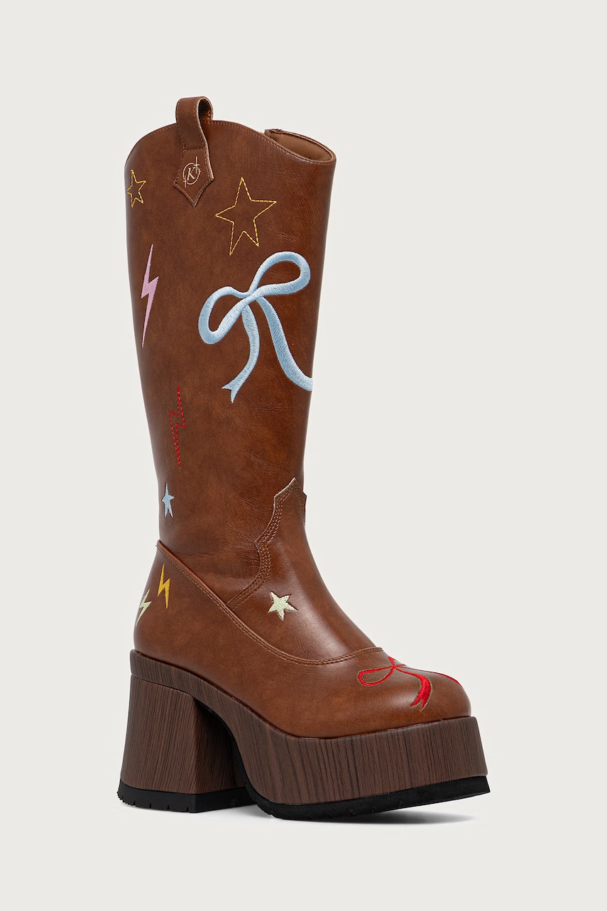 Koi Footwear  kozačky nad kolena na platformě dámské Jettison Chunky Cowboy Boots