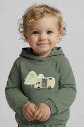 Kojenecká mikina Mayoral zelená barva, s kapucí, s potiskem, 2416