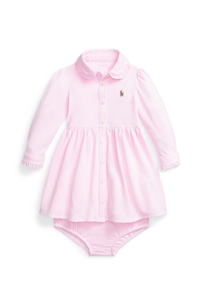 Kojenecké šaty Polo Ralph Lauren růžová barva, mini, áčková